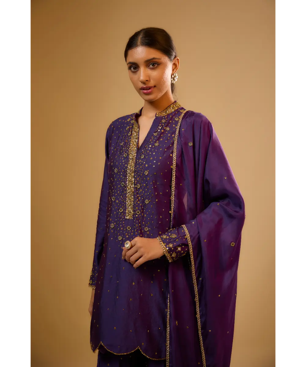 NITI BHOTRA - Nazakat Purple Heavy Mirror Work Sharara Set