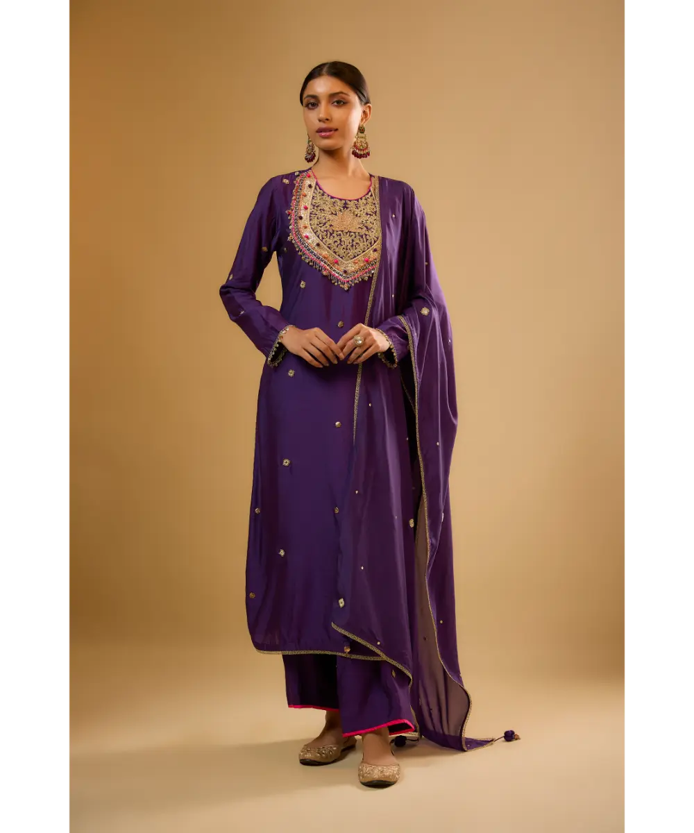 NITI BHOTRA - Nazakat Purple Lotus Yoke Kurta Set