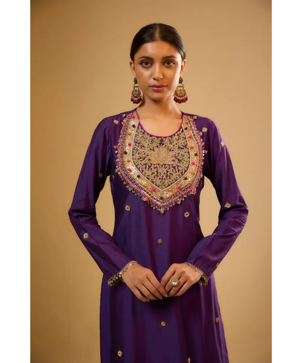 NITI BHOTRA - Nazakat Purple Lotus Yoke Kurta Set