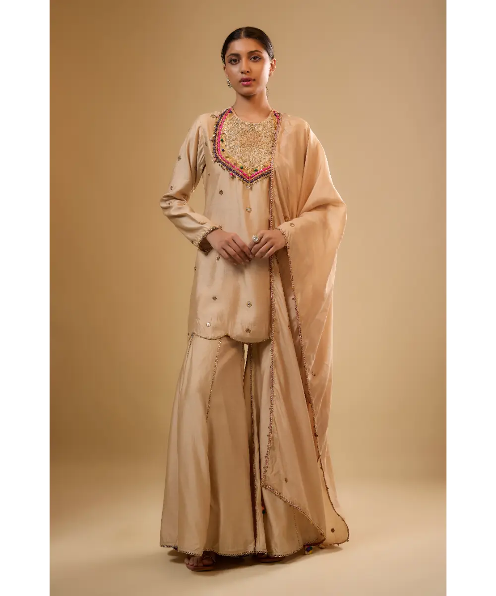NITI BHOTRA - Nazakat Ivory Lotus Yoke Sharara Set
