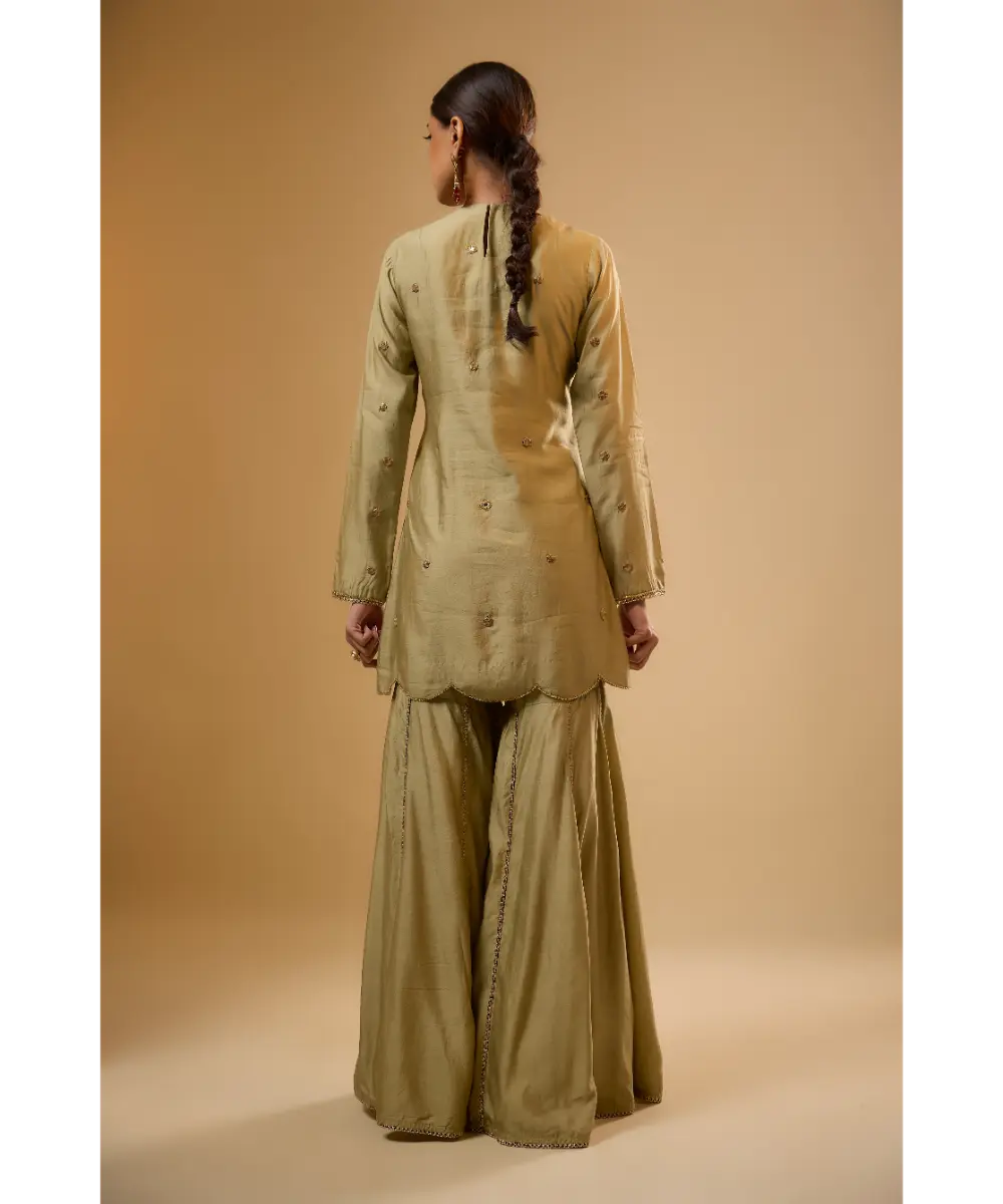 NITI BHOTRA - Nazakat Light Green Lotus Yoke Sharara Set