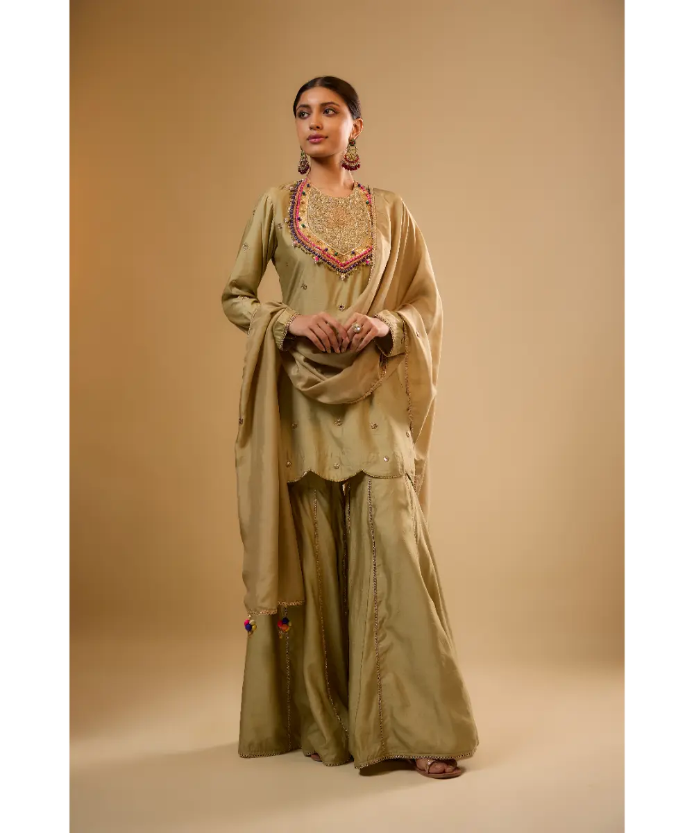 NITI BHOTRA - Nazakat Light Green Lotus Yoke Sharara Set