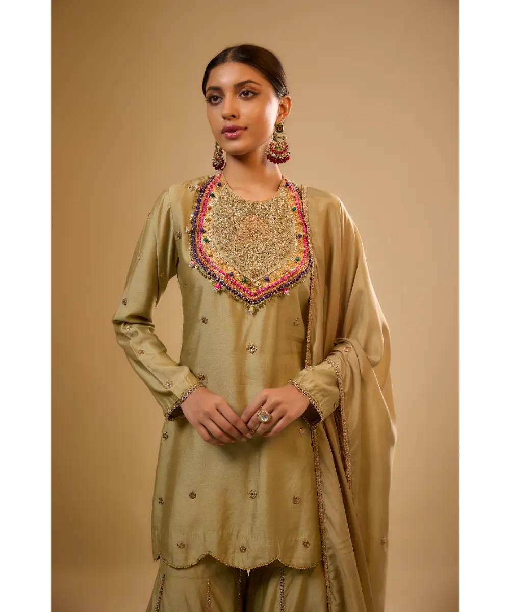 NITI BHOTRA - Nazakat Light Green Lotus Yoke Sharara Set