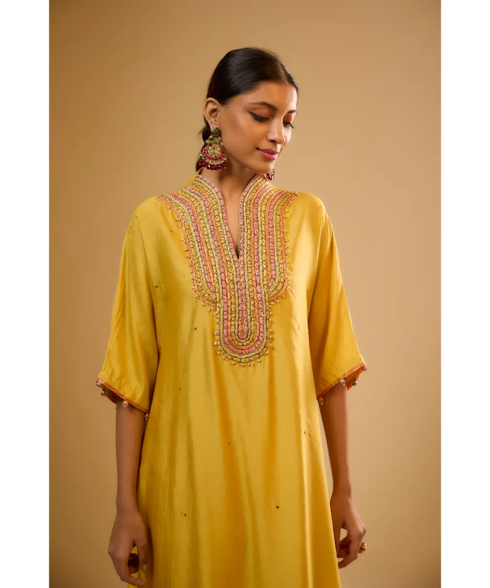 NITI BHOTRA - Nazakat Yellow Dori Yoke Kurta Set