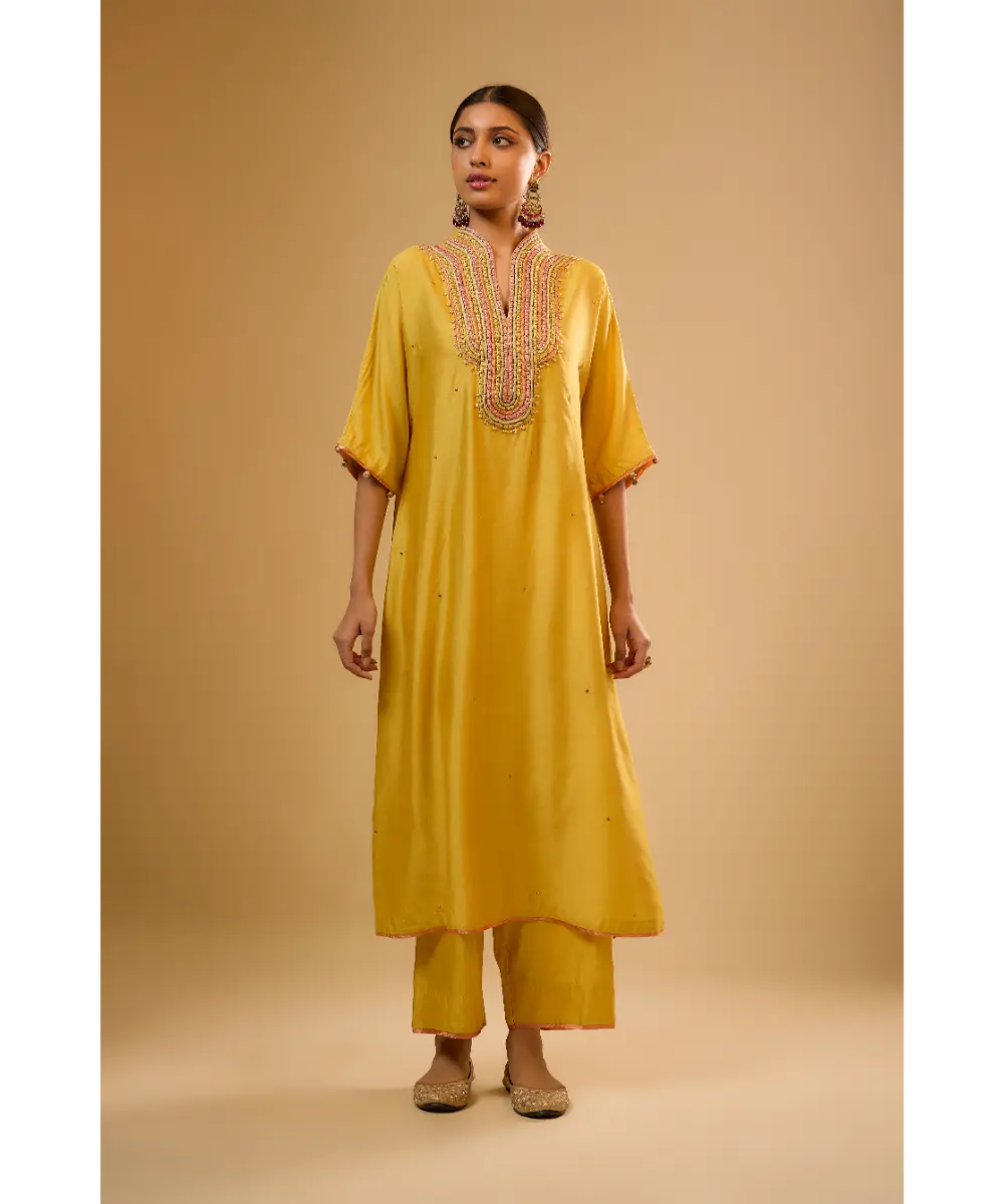 NITI BHOTRA - Nazakat Yellow Dori Yoke Kurta Set