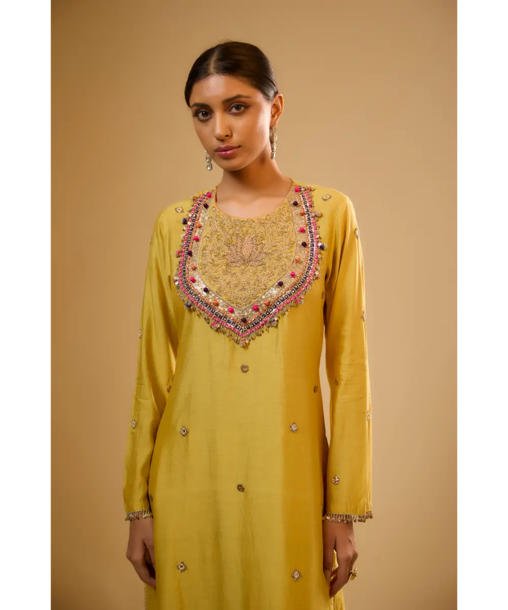 NITI BHOTRA - Nazakat Yellow Lotus Yoke Kurta Set