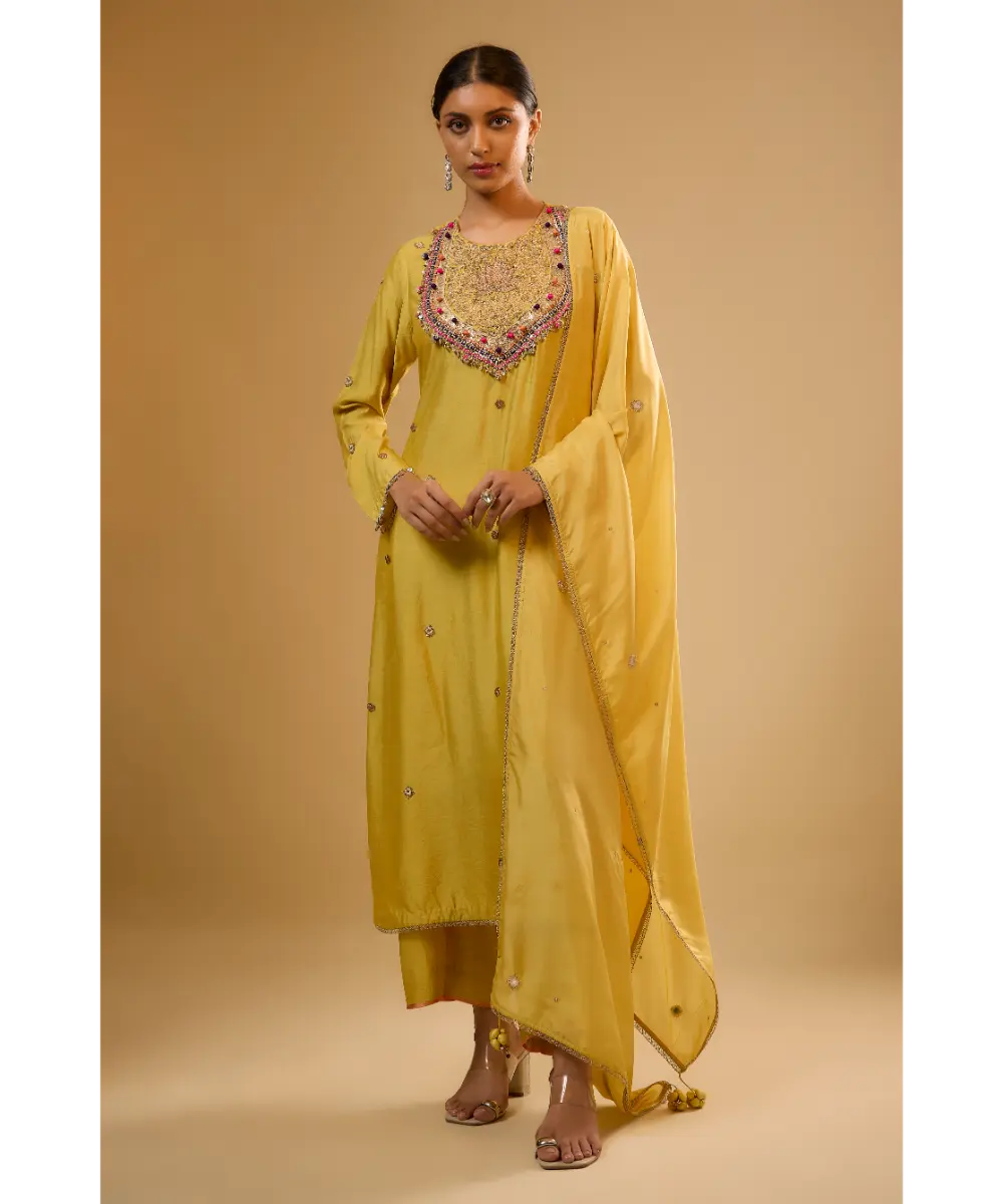 NITI BHOTRA - Nazakat Yellow Lotus Yoke Kurta Set