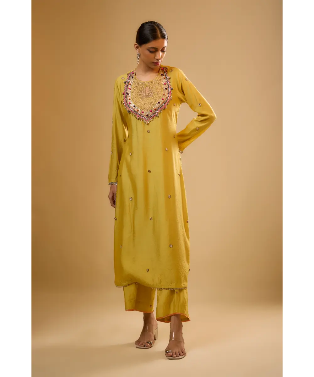 NITI BHOTRA - Nazakat Yellow Lotus Yoke Kurta Set