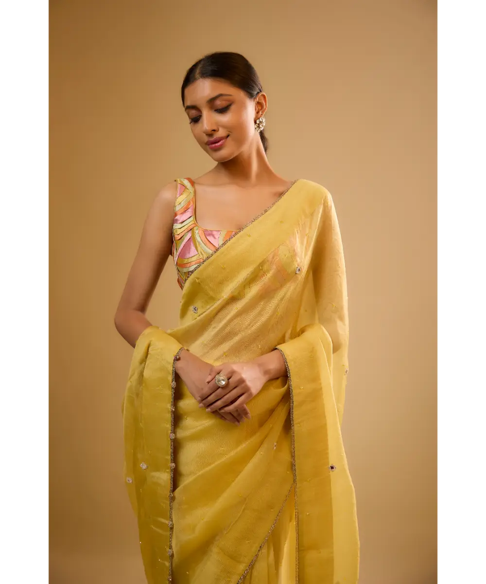 NITI BHOTRA - Nazakat Yellow Organza Saree Set