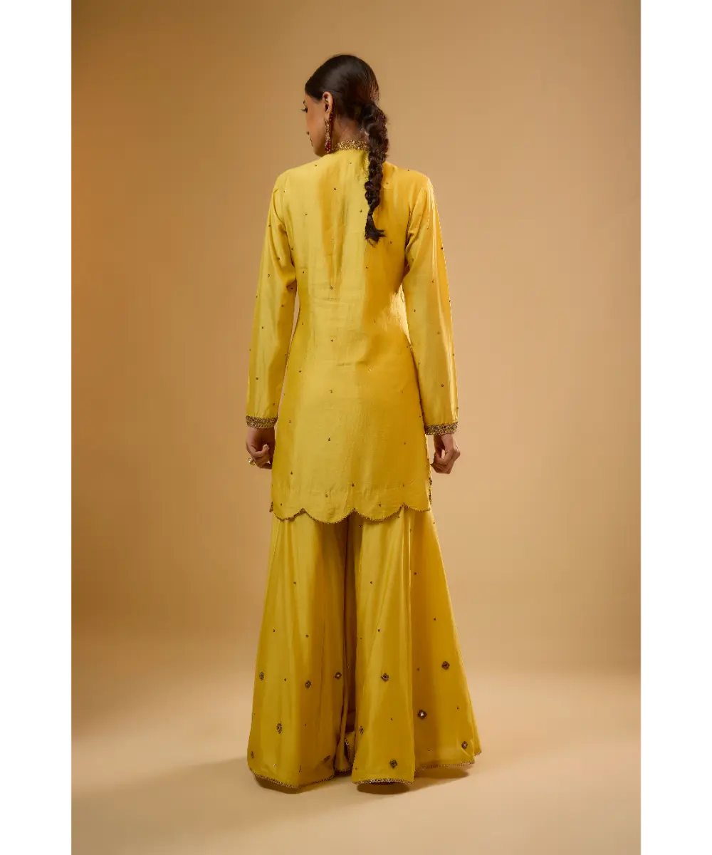NITI BHOTRA - Nazakat Yellow Mirror Work Sharara Set