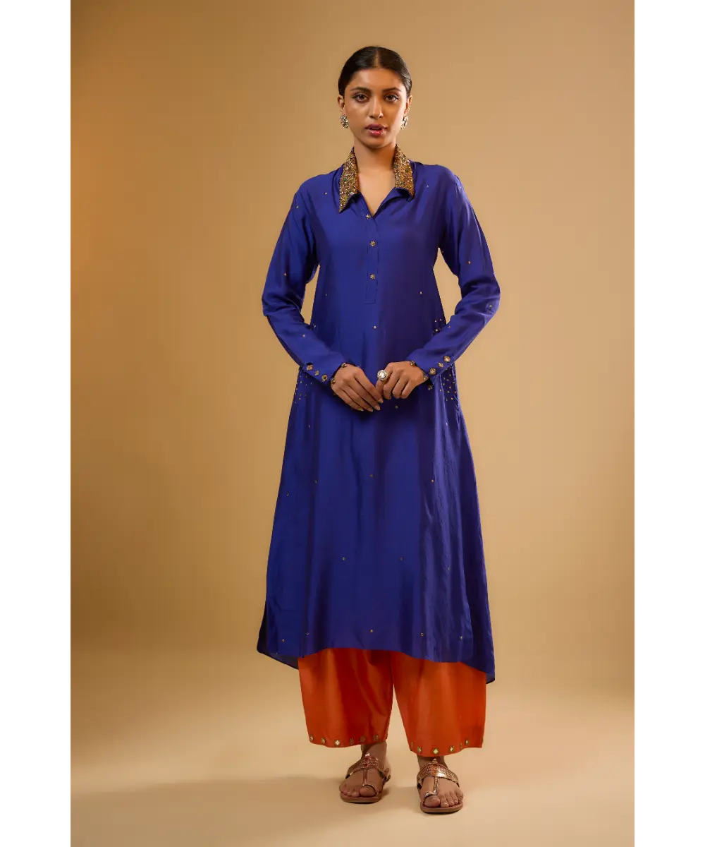 NITI BHOTRA - Nazakat Indigo Collar Kurta Set