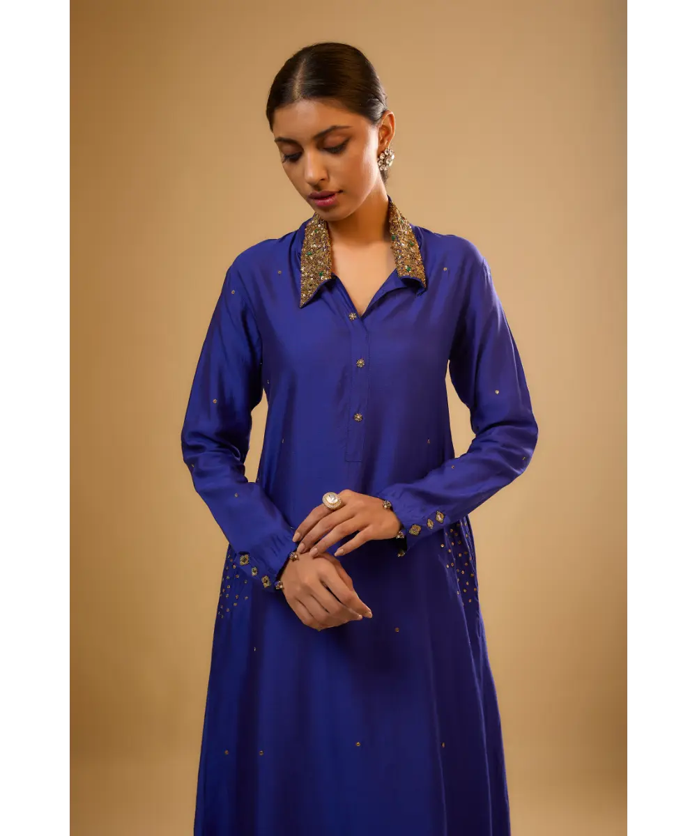 NITI BHOTRA - Nazakat Indigo Collar Kurta Set