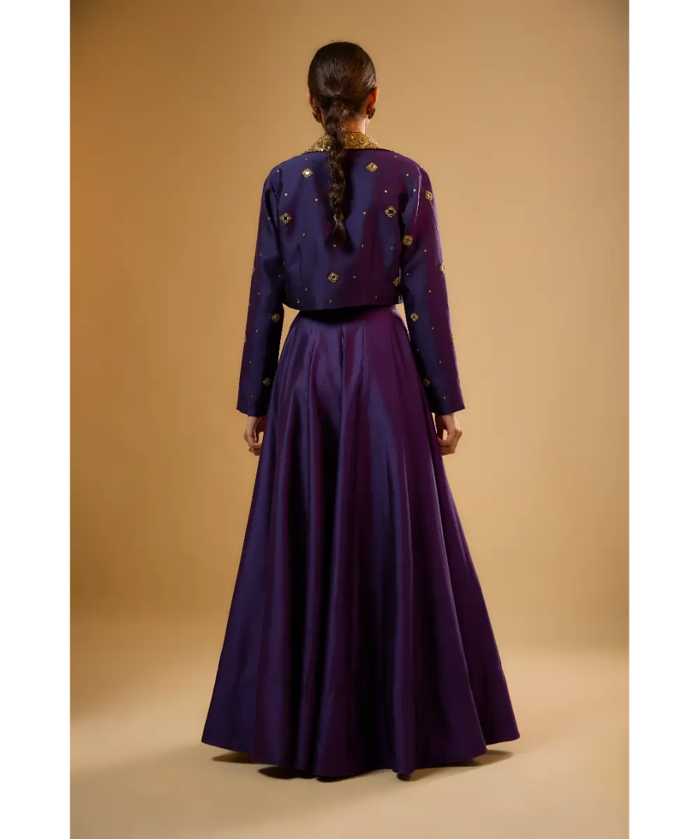 NITI BHOTRA - Nazakat Purple Mirror Butti Jacket Style Lehenga Set