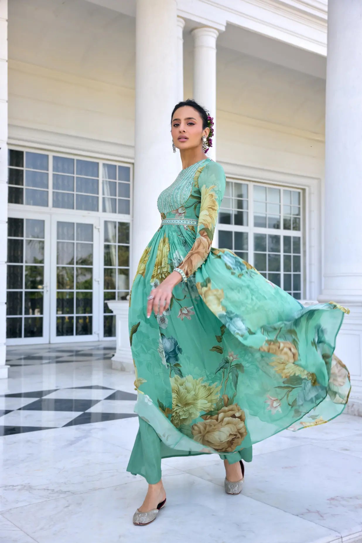 KALISTA - Tarini Anarkali Set Aqua Green