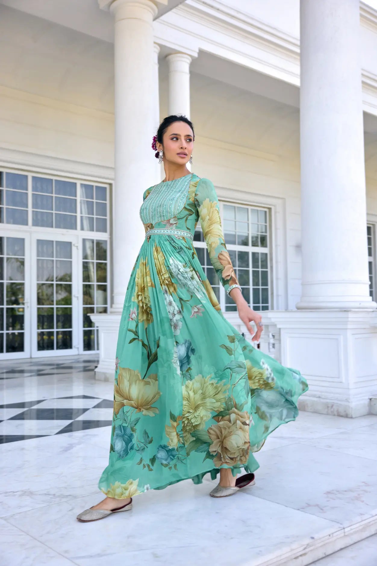 KALISTA - Tarini Anarkali Set Aqua Green