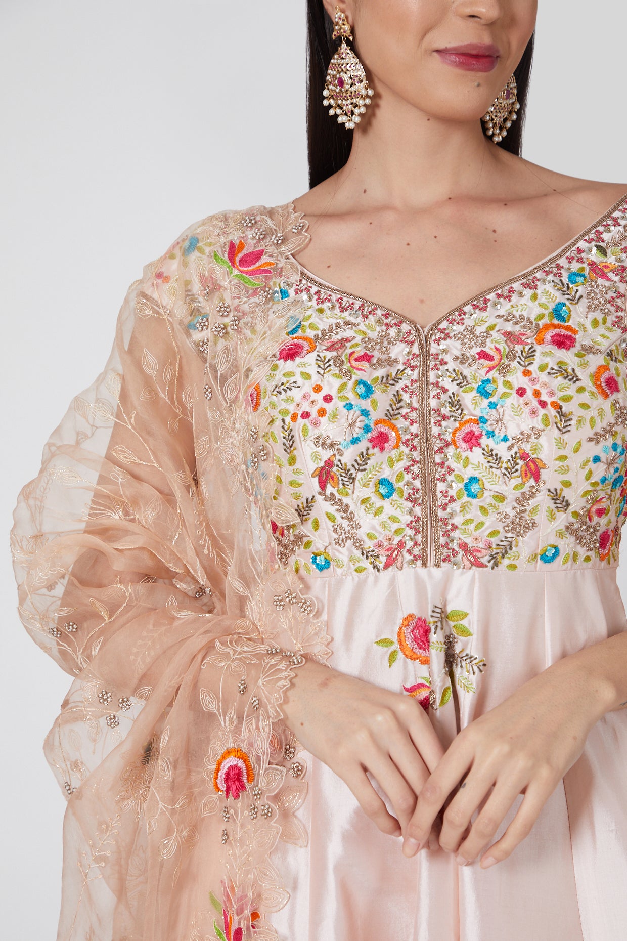 PEACH EMBROIDERED KURTA SET - Tranquile collection by Priyanka Jain