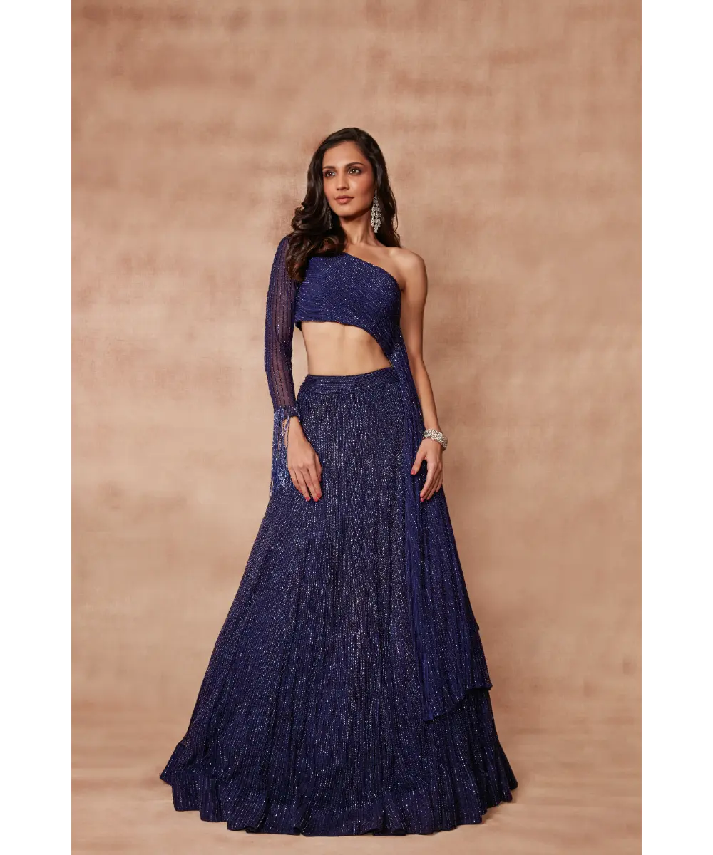 PRITIKA VORA - Indigo one shoulder lehenga set