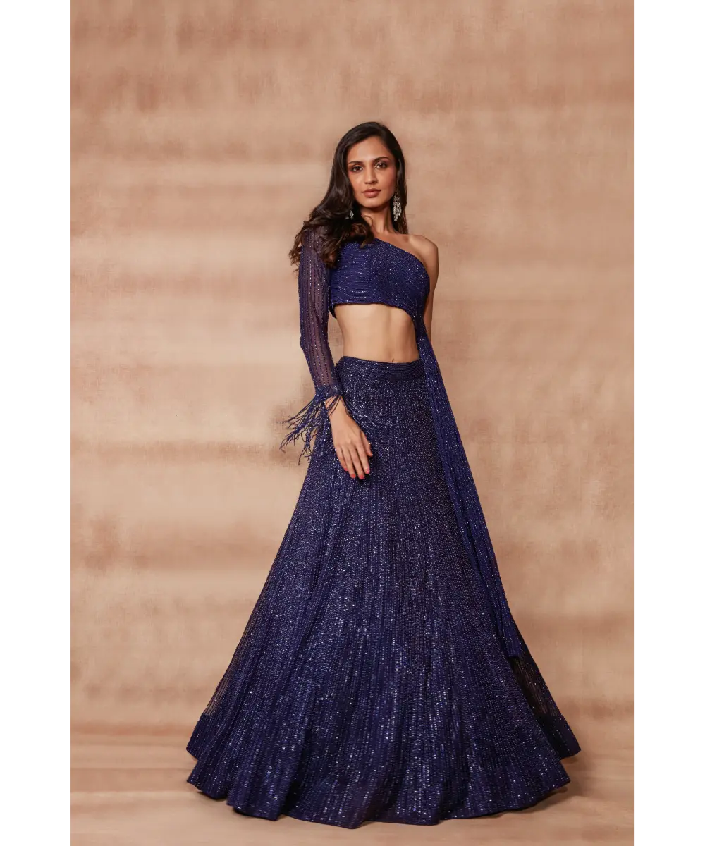 PRITIKA VORA - Indigo one shoulder lehenga set