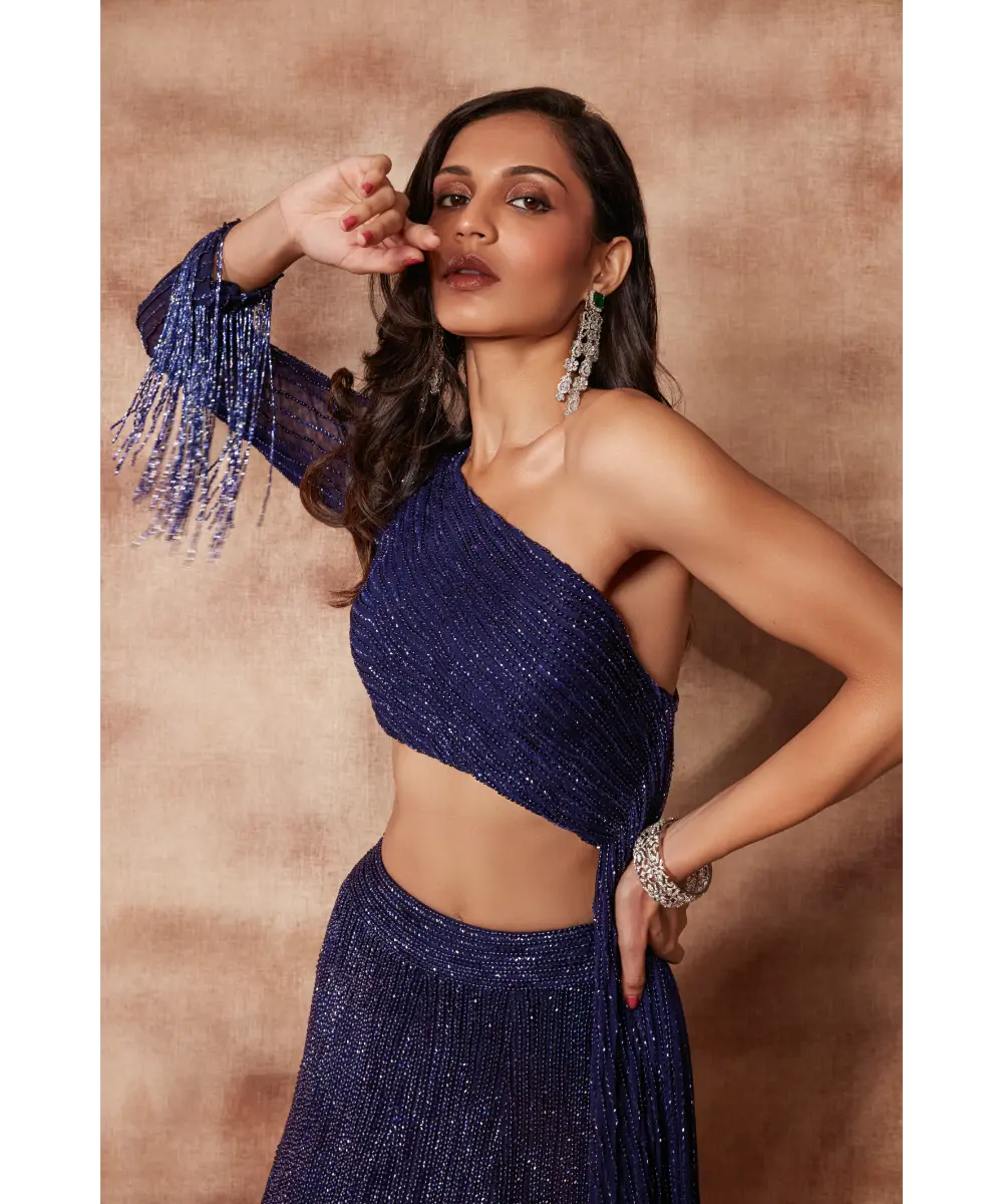 PRITIKA VORA - Indigo one shoulder lehenga set