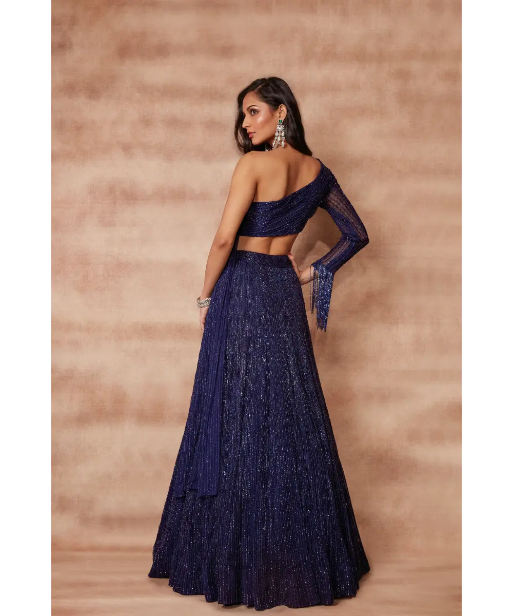 PRITIKA VORA - Indigo one shoulder lehenga set