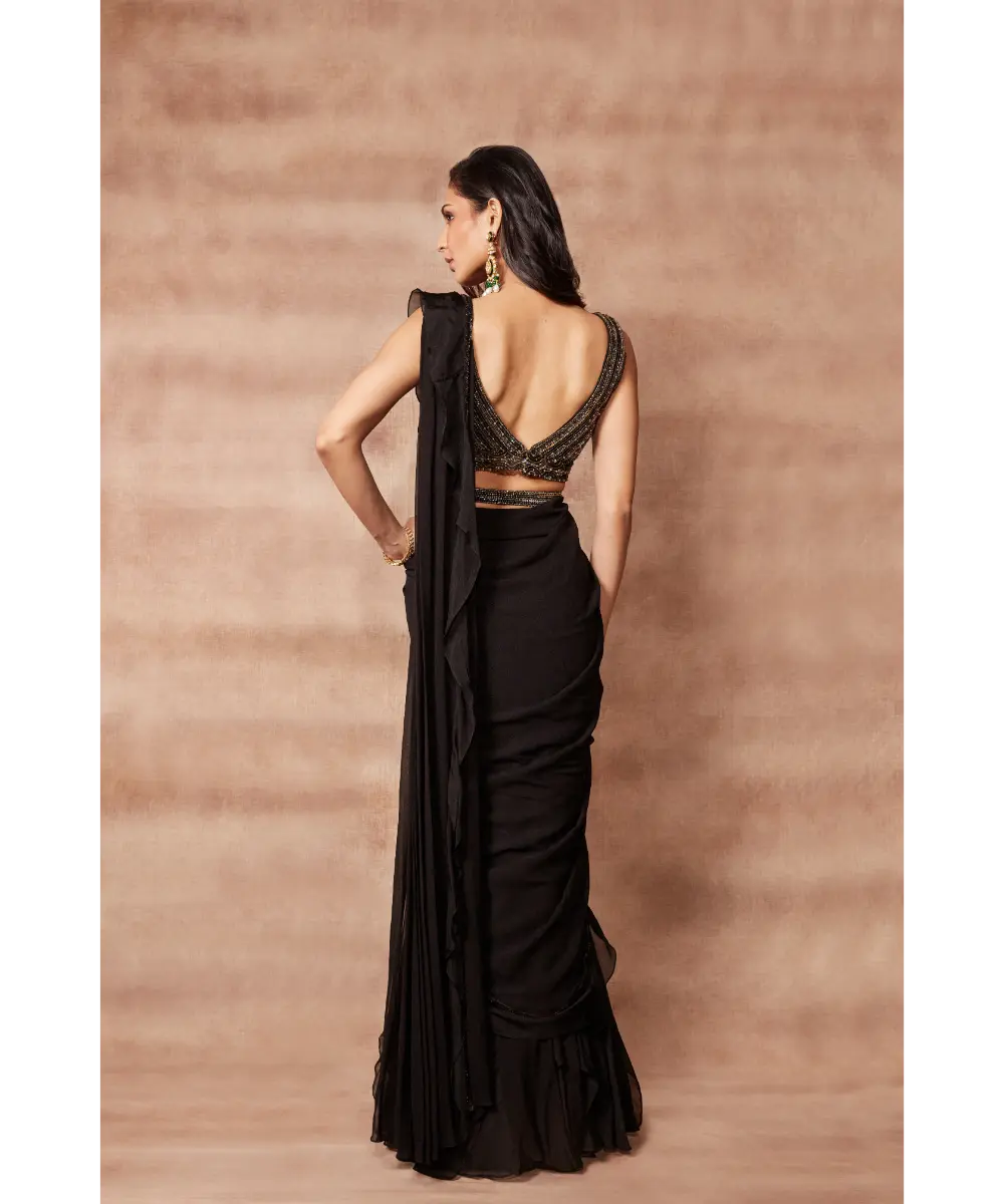 PRITIKA VORA - Black ruffle Panel Saree