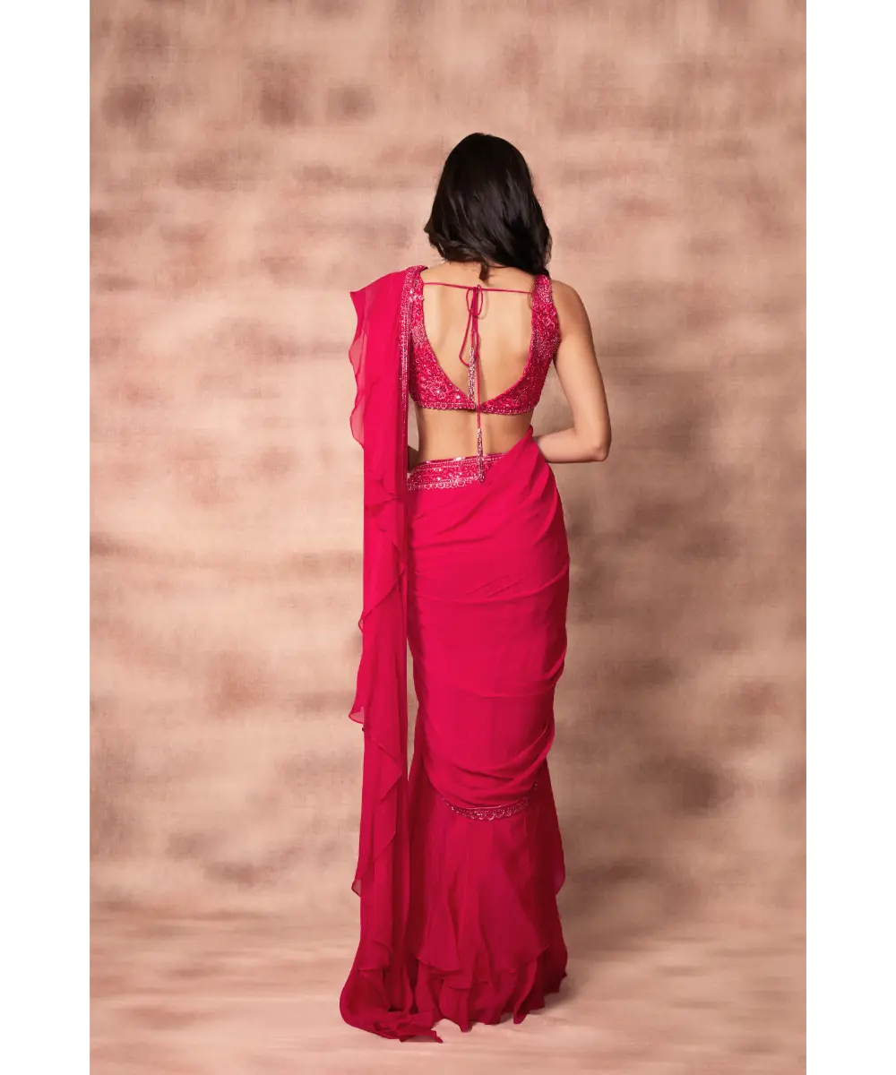Rani pink ruffle saree