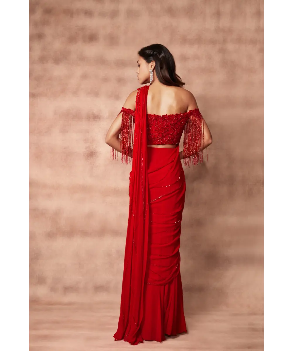 PRITIKA VORA - Flame red hand embroidered saree