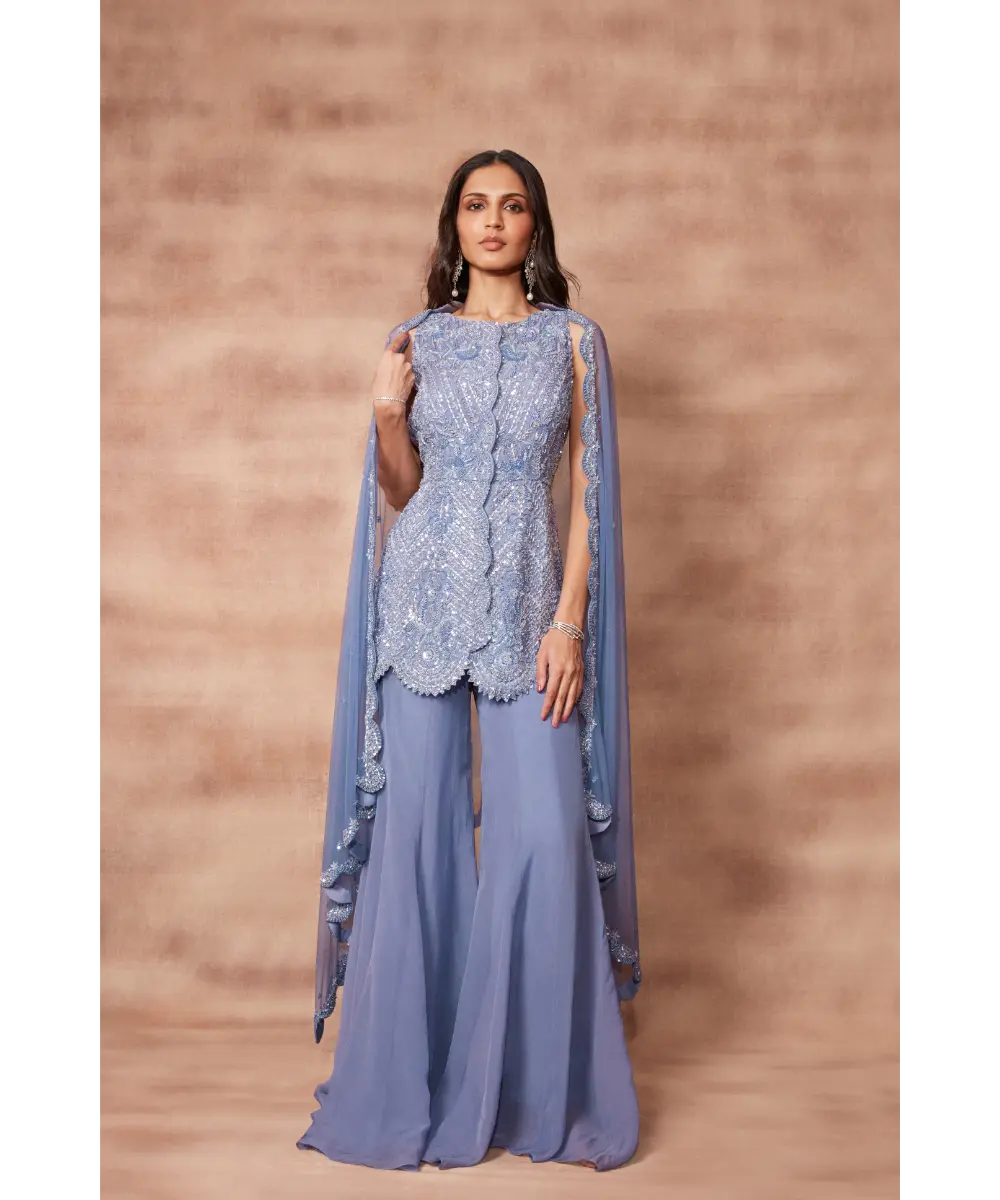 PRITIKA VORA - Periwinkle hand embroidered Sharara set