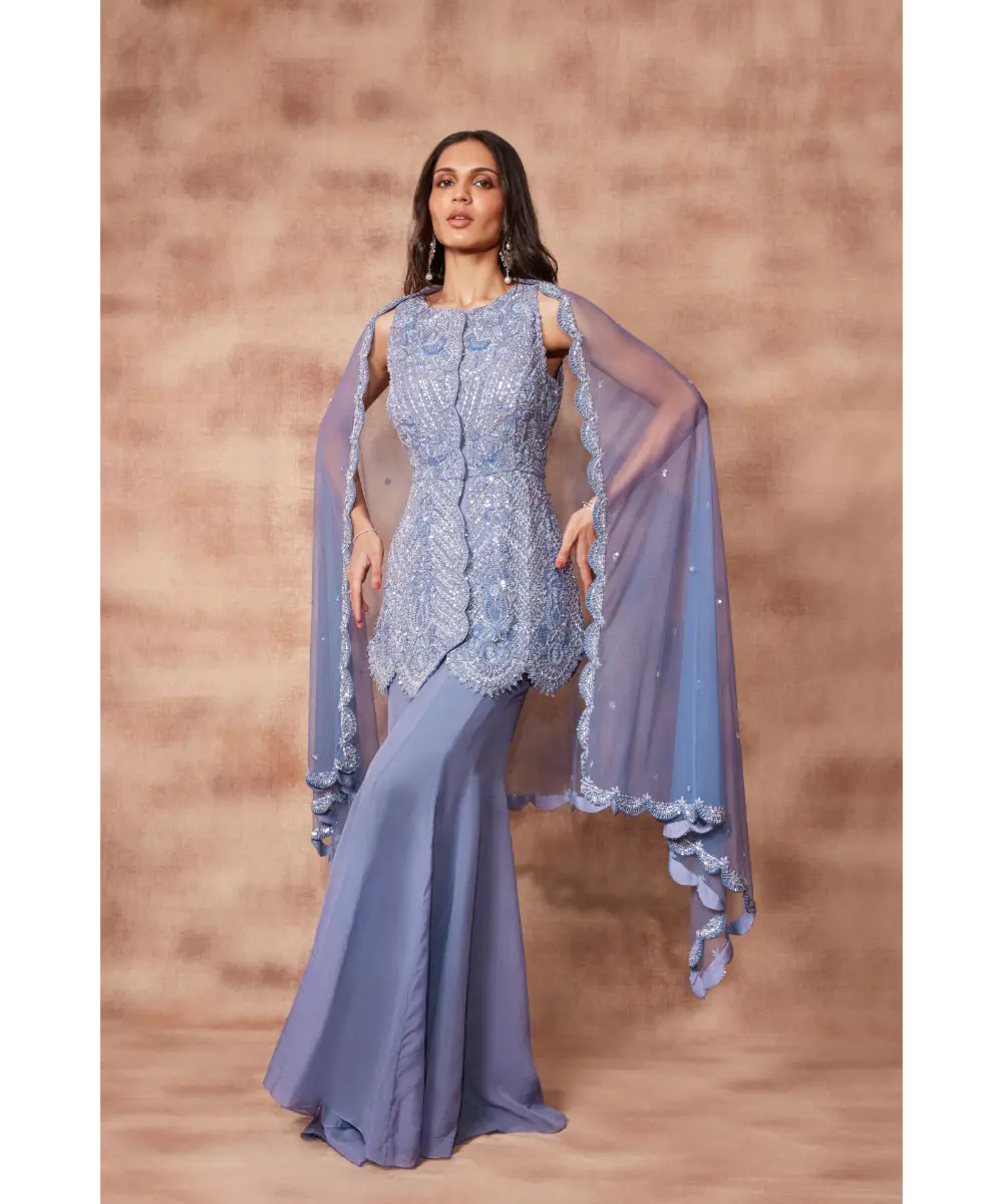 PRITIKA VORA - Periwinkle hand embroidered Sharara set