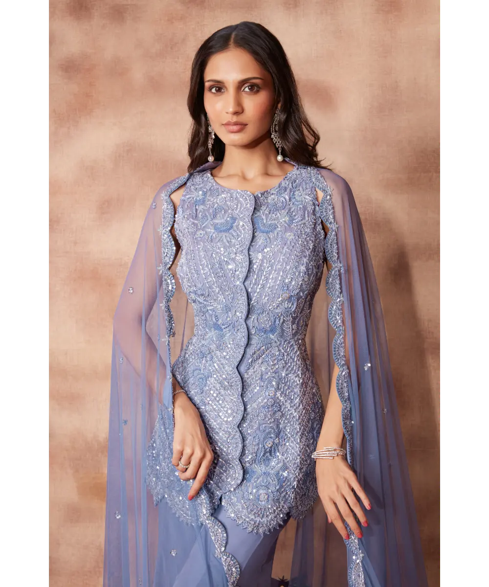PRITIKA VORA - Periwinkle hand embroidered Sharara set