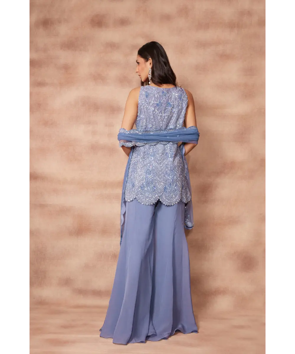 PRITIKA VORA - Periwinkle hand embroidered Sharara set