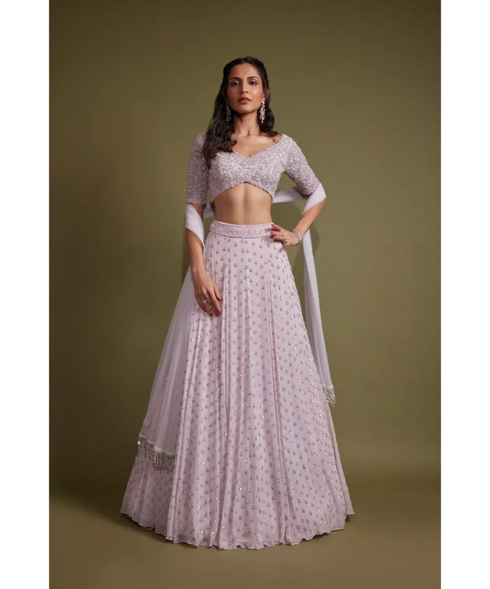 PRITIKA VORA - Light lilac pearl embroidered lehenga set