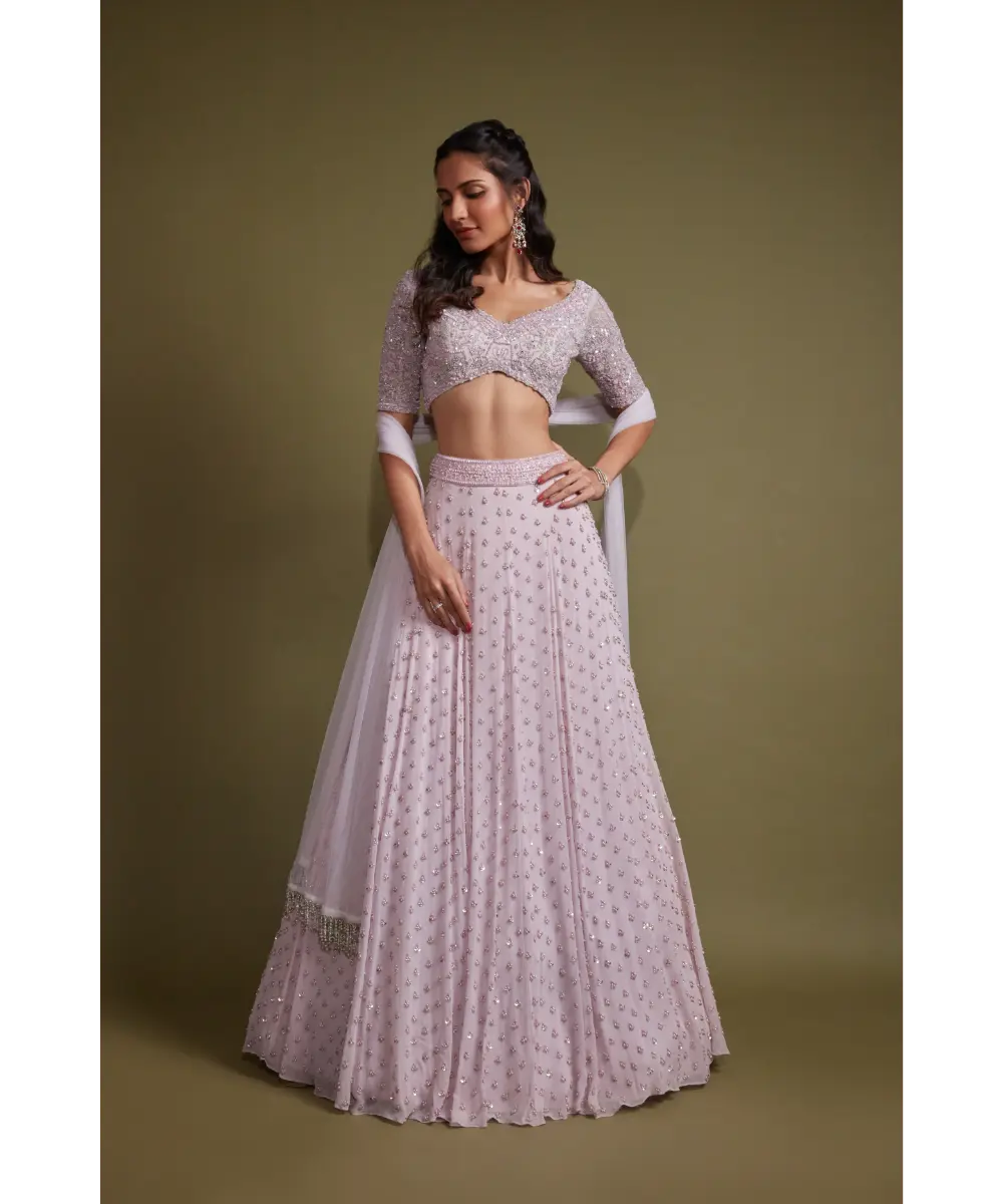 PRITIKA VORA - Light lilac pearl embroidered lehenga set