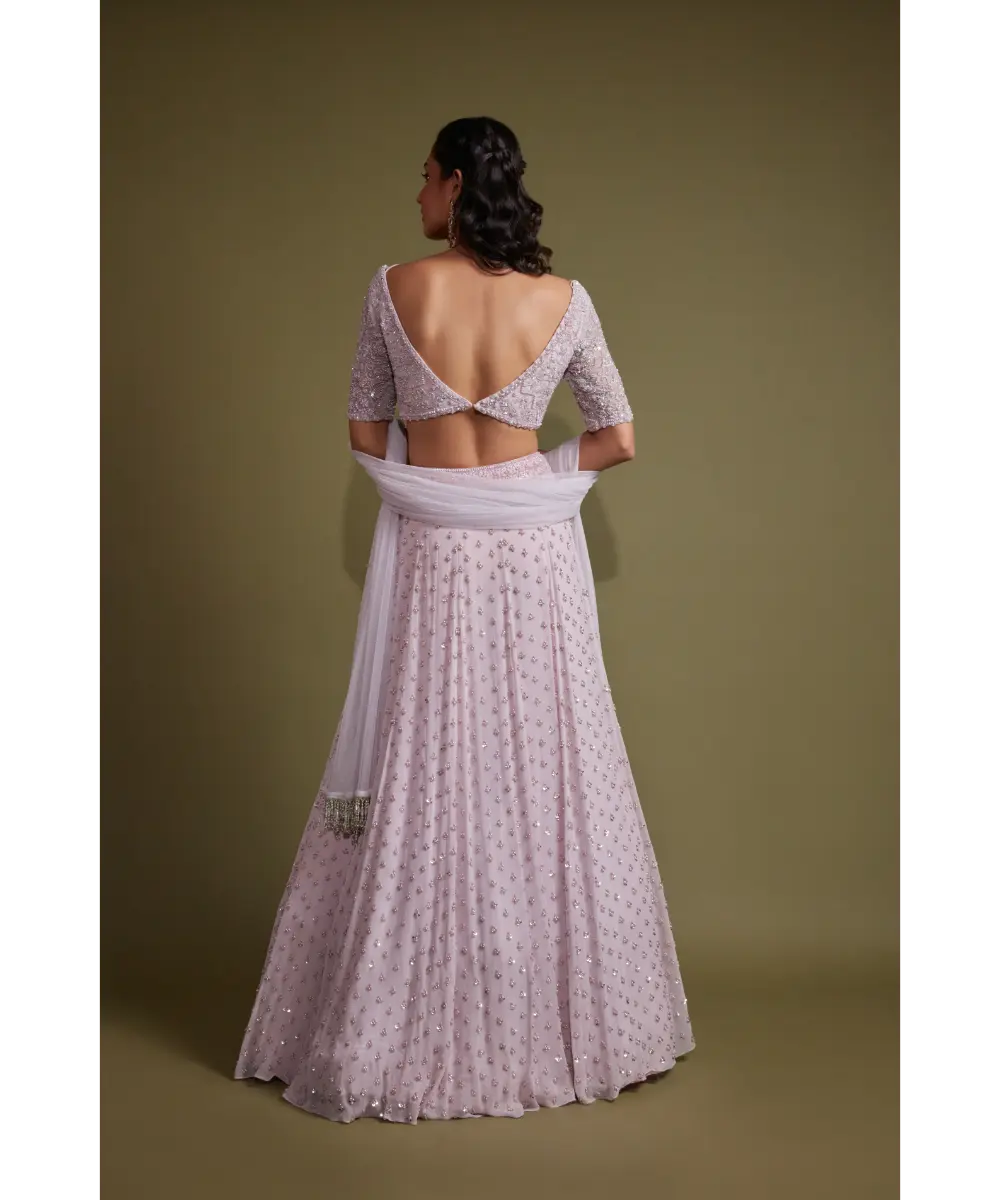 PRITIKA VORA - Light lilac pearl embroidered lehenga set