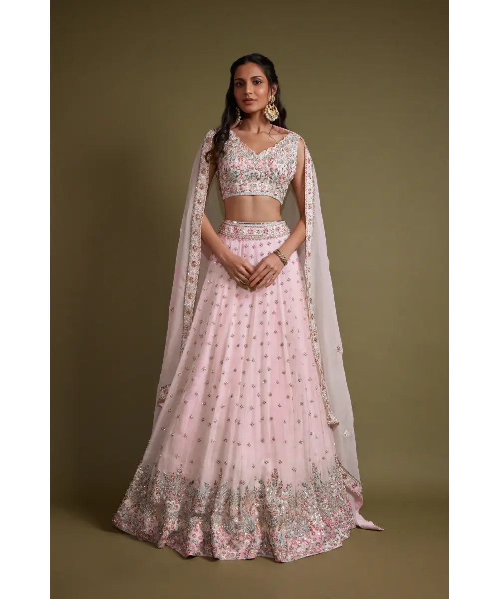 PRITIKA VORA - Baby Pink pearl work lehenga set