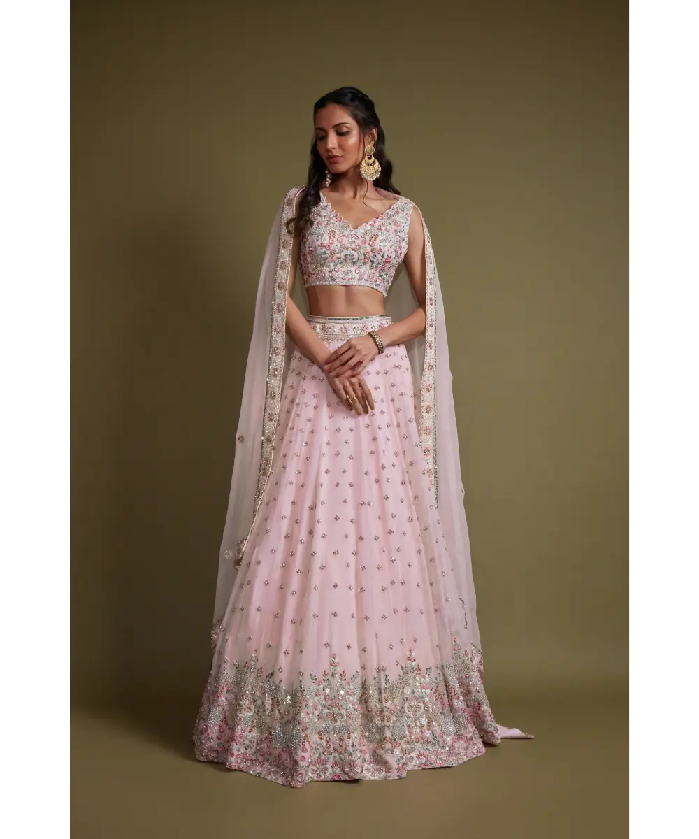 PRITIKA VORA - Baby Pink pearl work lehenga set