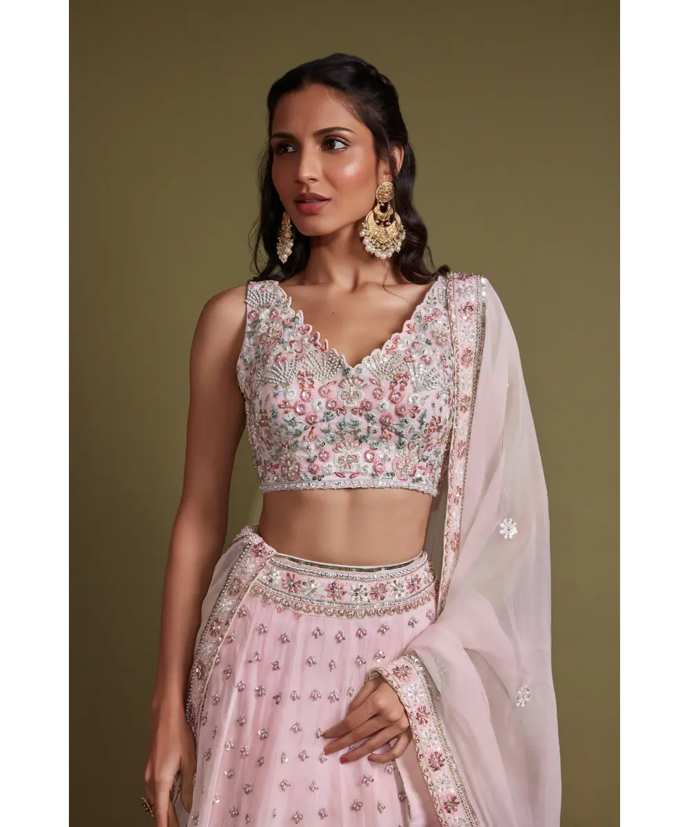 PRITIKA VORA - Baby Pink pearl work lehenga set