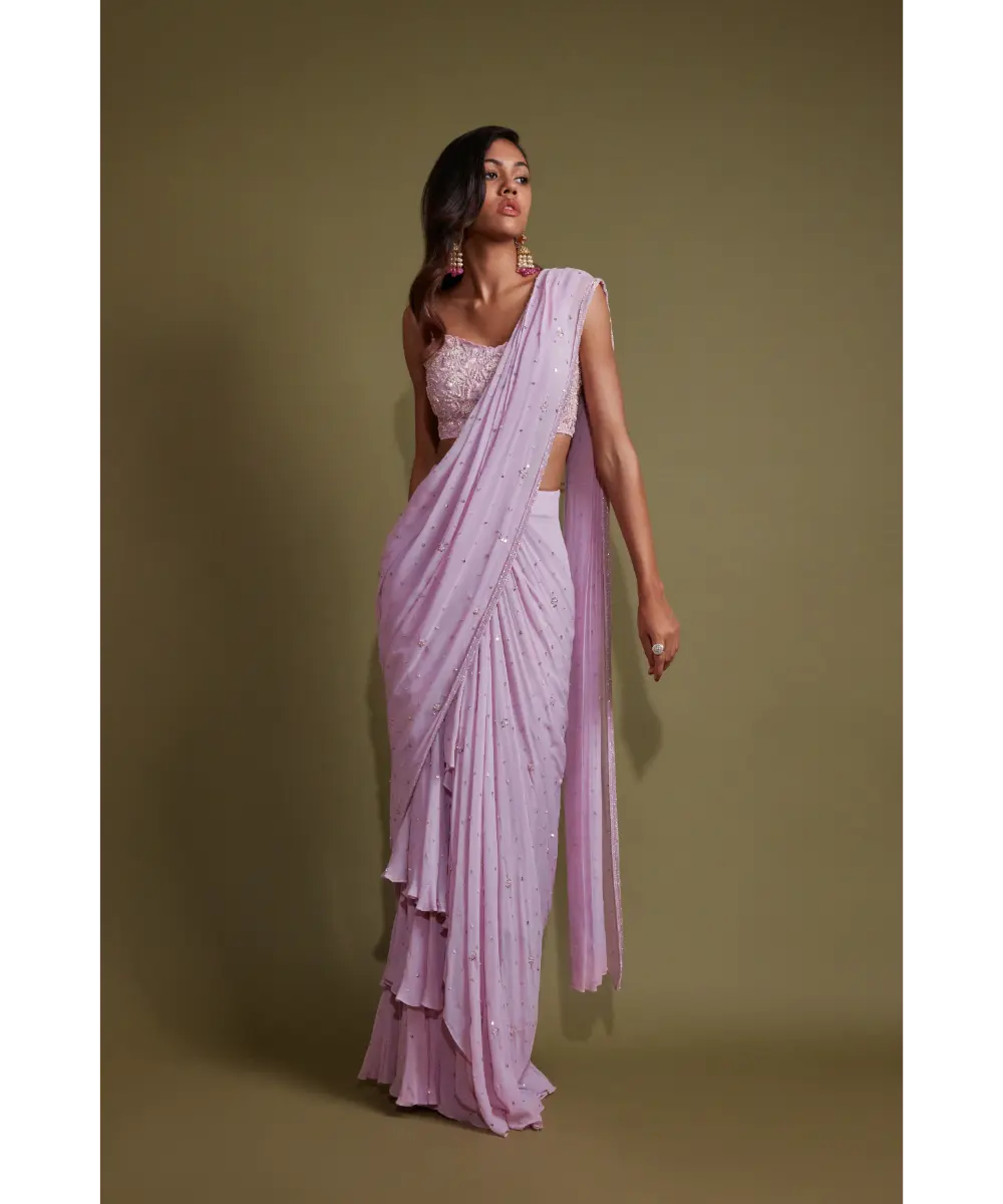 PRITIKA VORA - Lavender layered embroidered saree set