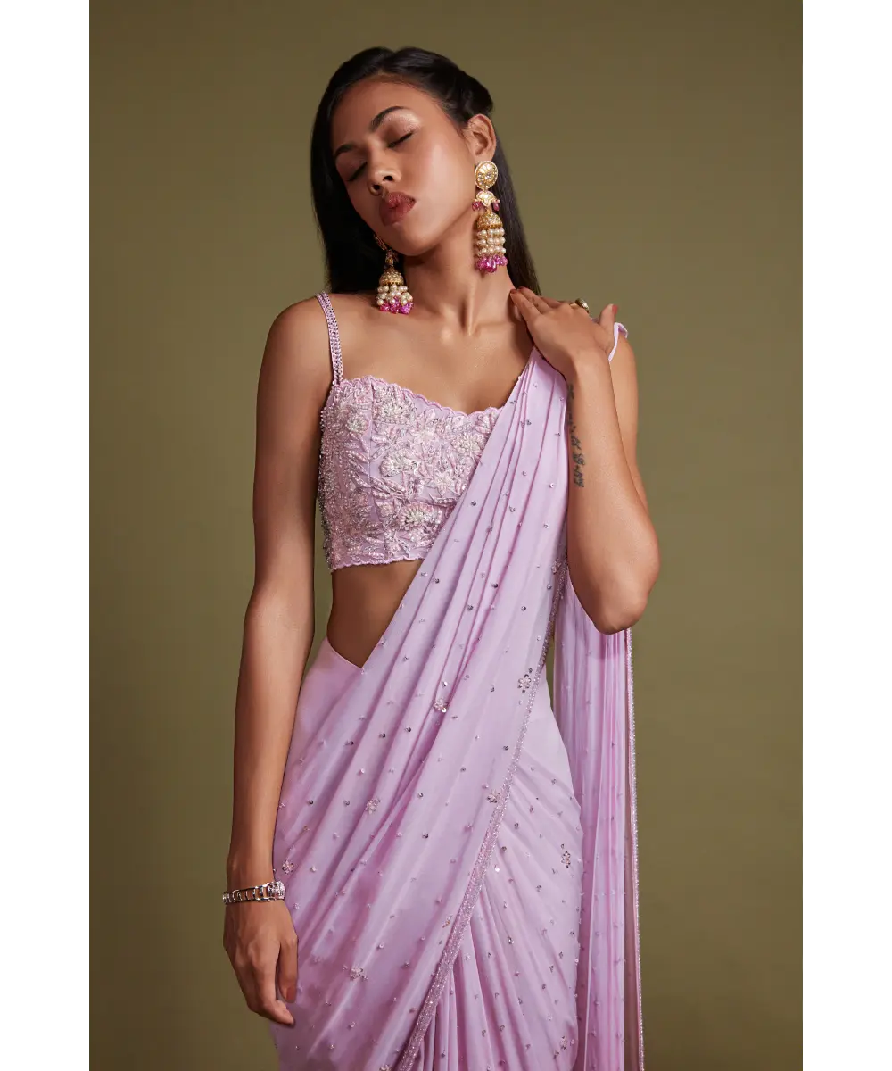 PRITIKA VORA - Lavender layered embroidered saree set