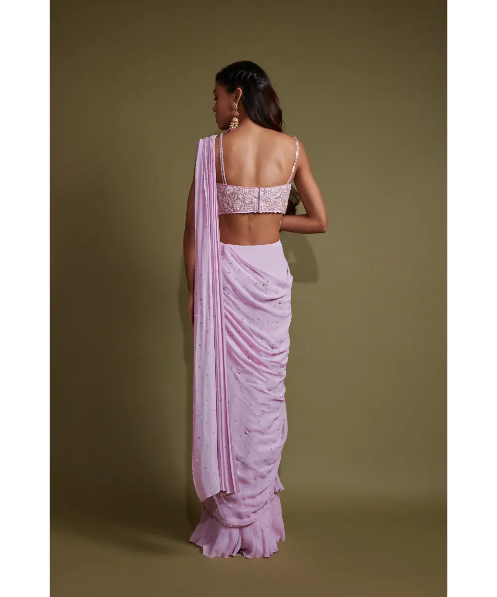 PRITIKA VORA - Lavender layered embroidered saree set