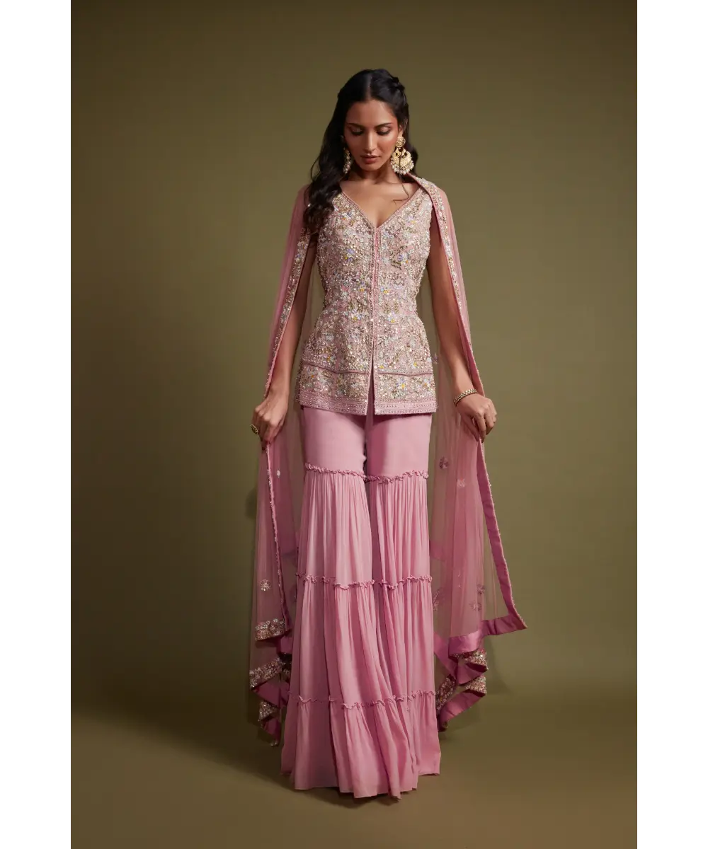 PRITIKA VORA - Onion Pink mutli coloured sharara set