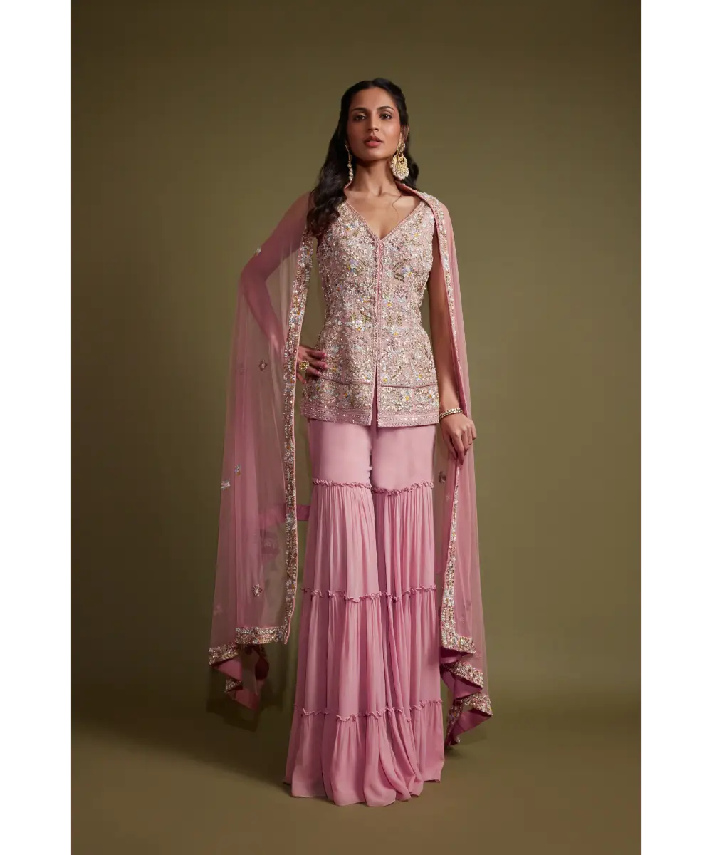 PRITIKA VORA - Onion Pink mutli coloured sharara set