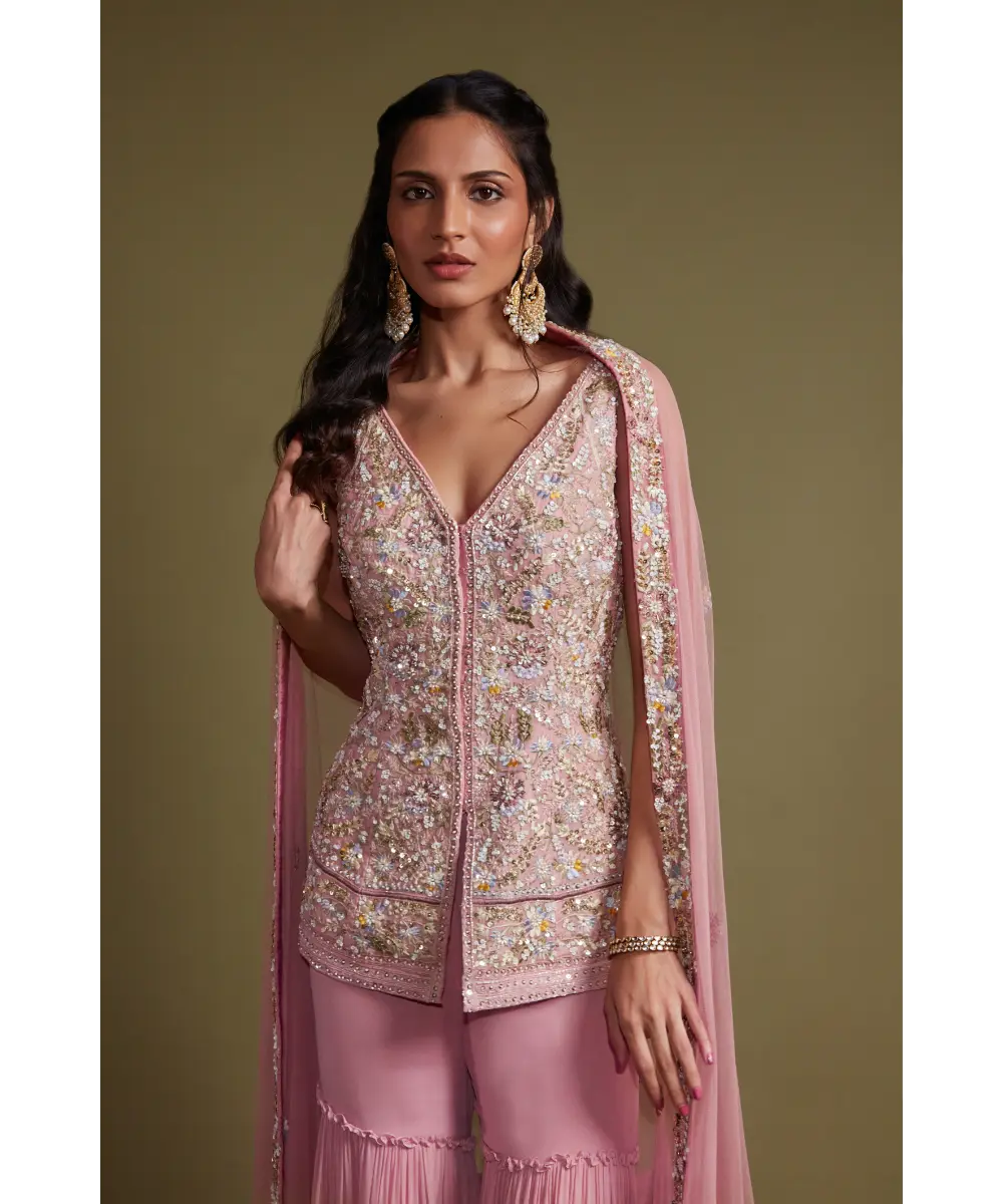 PRITIKA VORA - Onion Pink mutli coloured sharara set