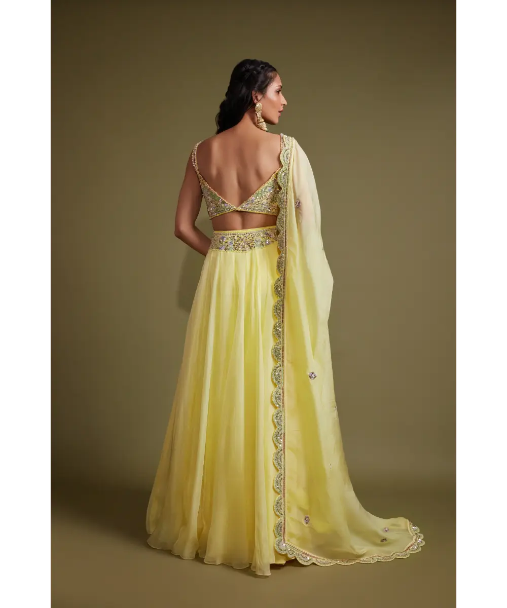 PRITIKA VORA - Yellow multi coloured embroidered lehenga set