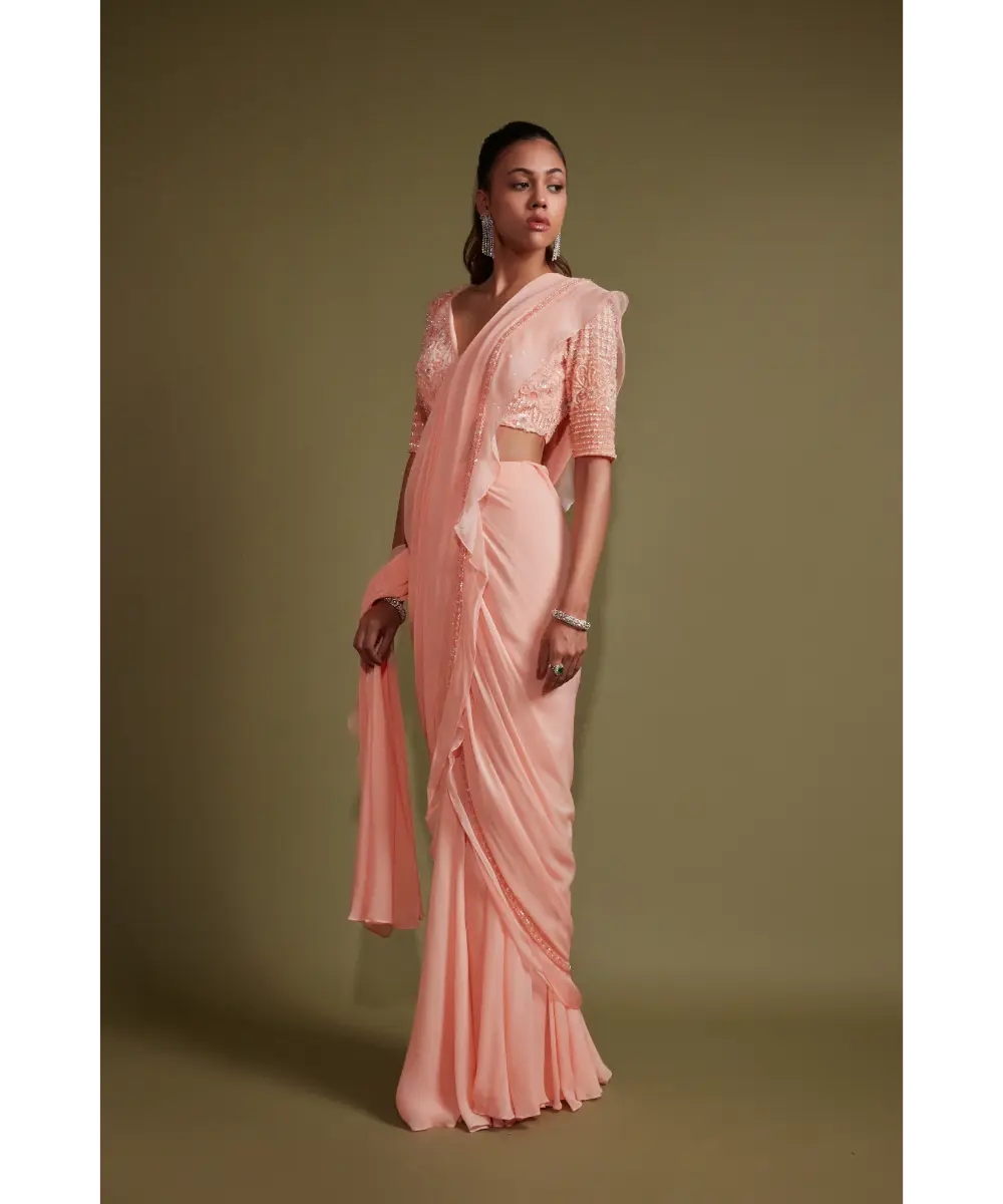 PRITIKA VORA - Peach draped saree set