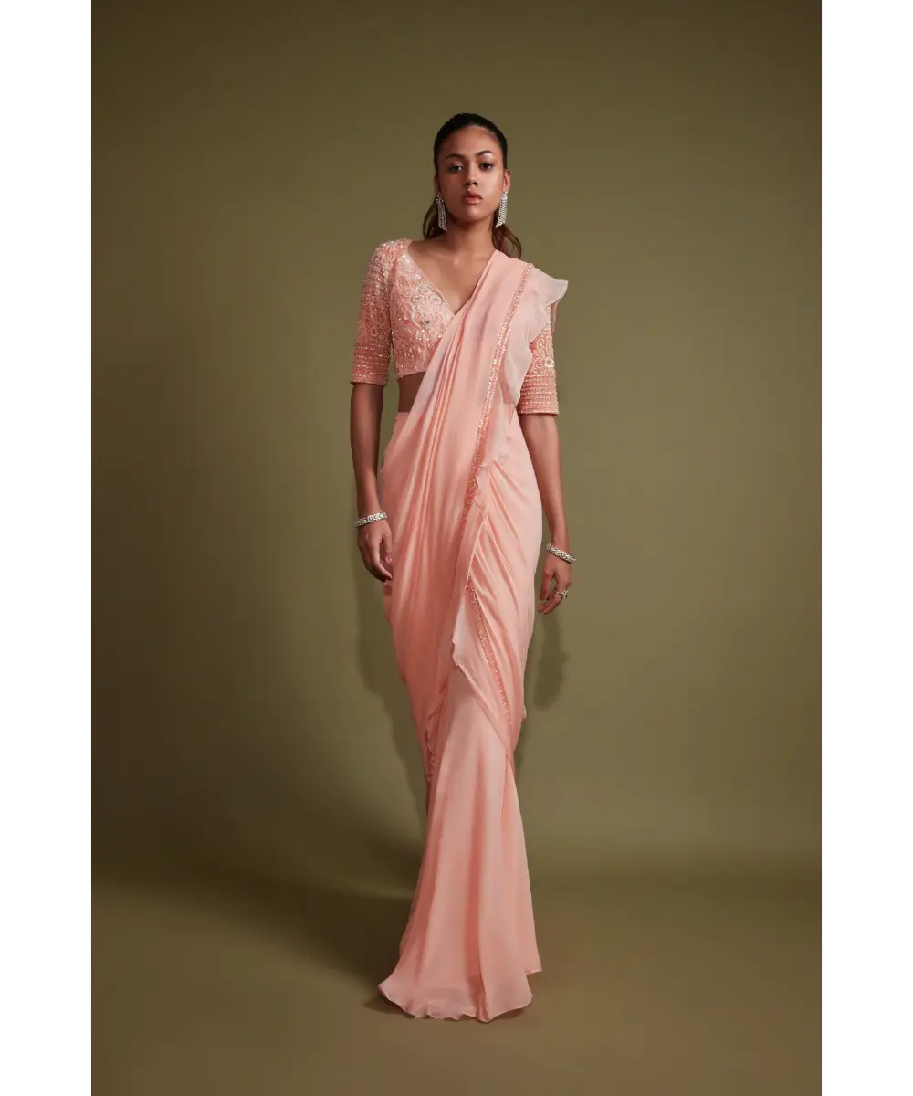 PRITIKA VORA - Peach draped saree set