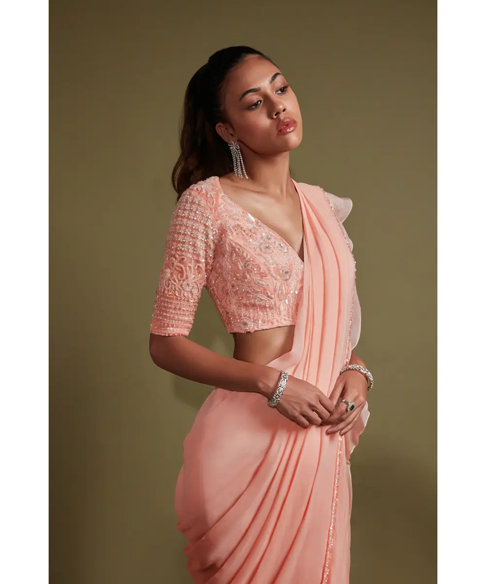 PRITIKA VORA - Peach draped saree set