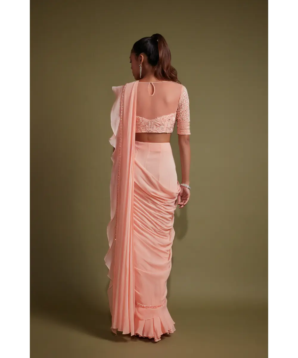 PRITIKA VORA - Peach draped saree set