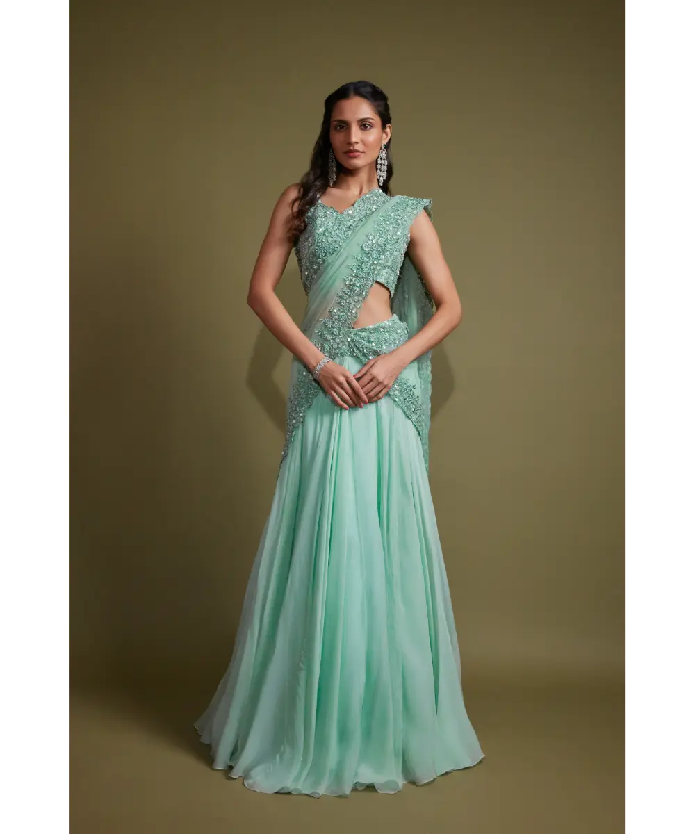 PRITIKA VORA - Mint draped lehenga set