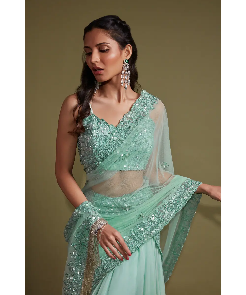 PRITIKA VORA - Mint draped lehenga set